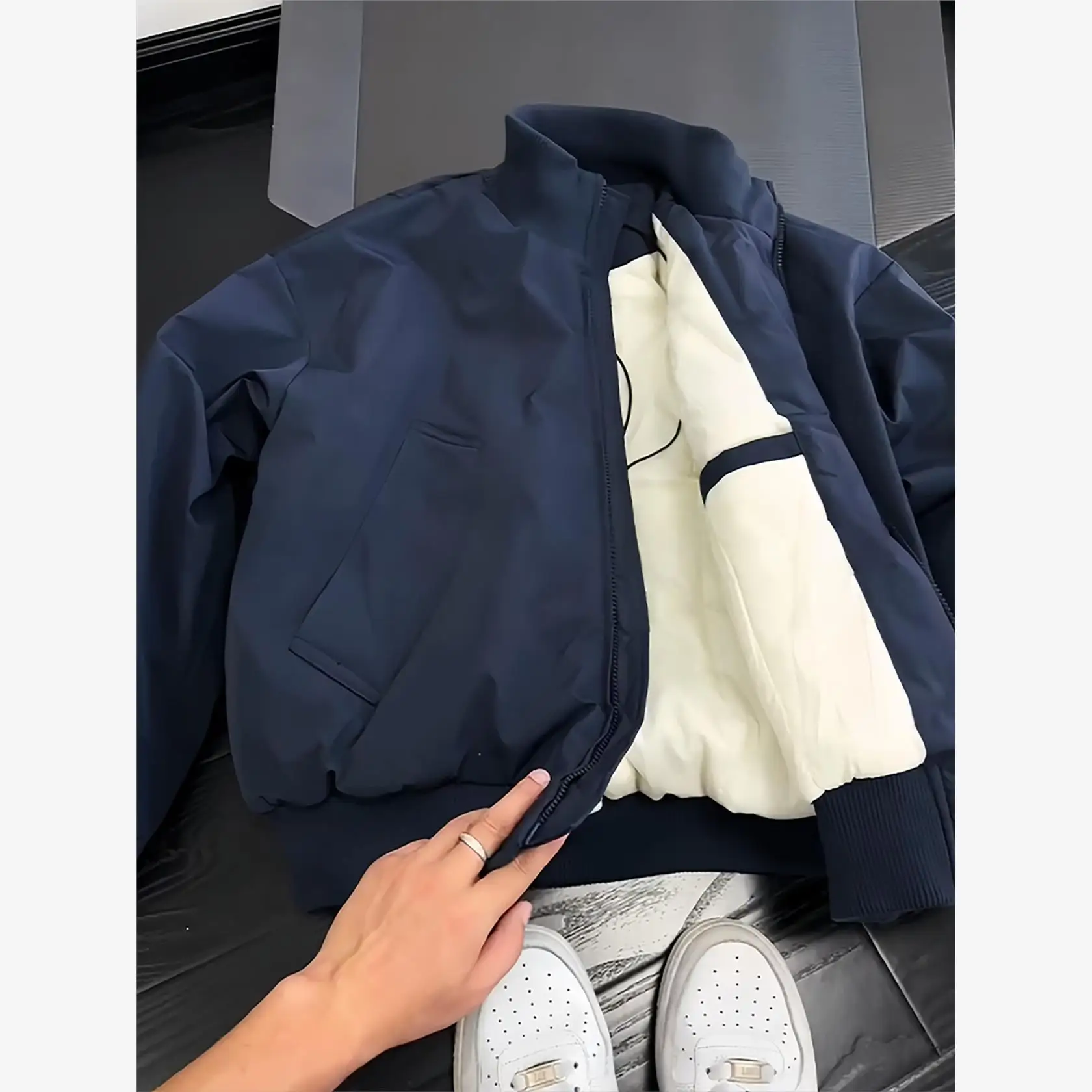 Thiened 가을 겨울 야구 스타일 코튼 코트 남성용 루즈핏 따뜻한 스탠드 칼라 아메리칸 MA 코트