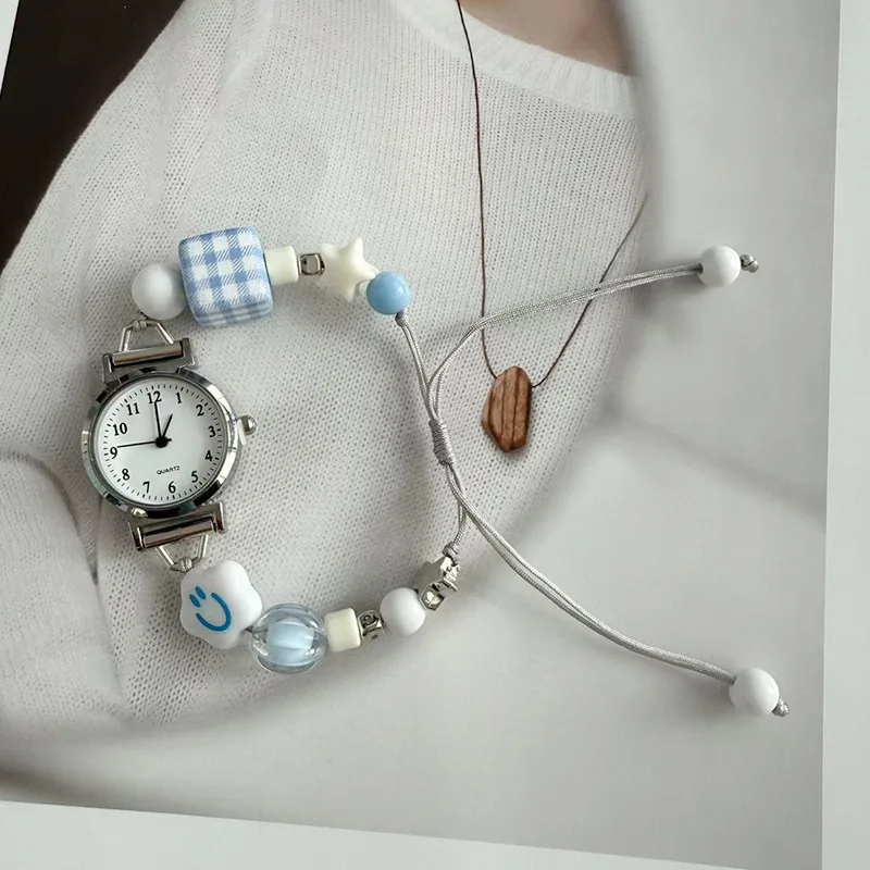 Ins Style Simple Bracelet Watches Cute Girl Arabic Numeral Dial Exam Watch Pullable Bracelet Quartz Wristatch Relojes Para Mujer