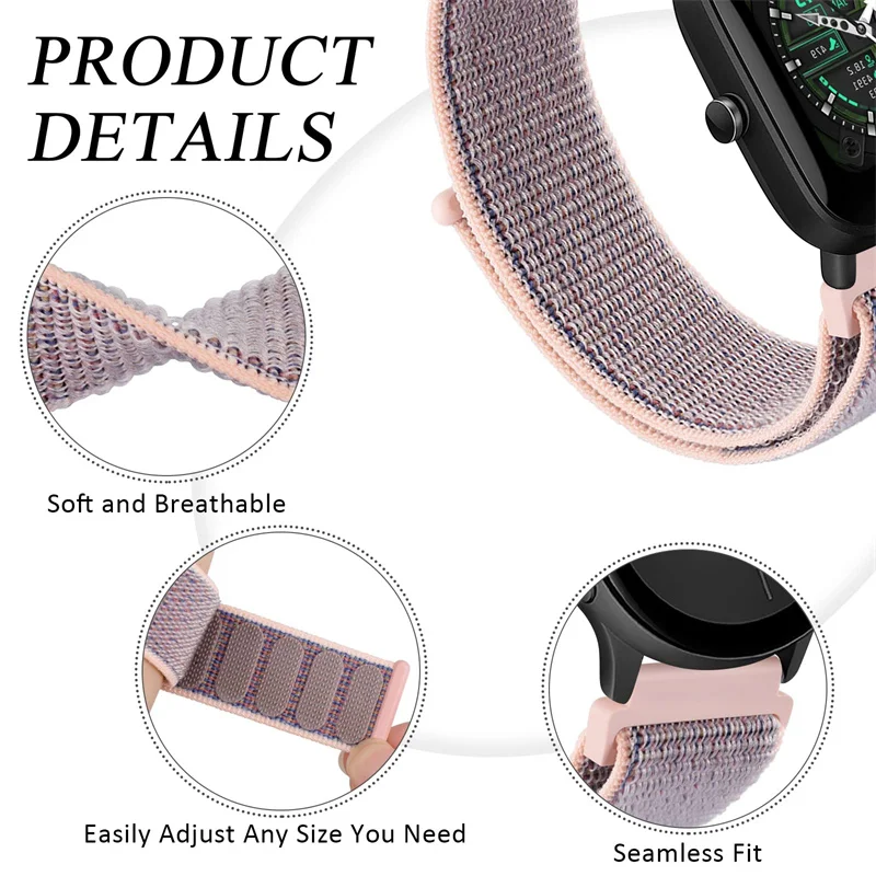 20mm 22mm Nylon Loop Strap For Samsung Galaxy Watch 5 4 3 40mm 44mm 5 Pro Huawei Watch GT3-2 Watchband Belt Amazfit GTS/GTR Band