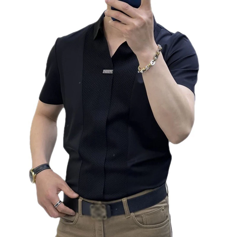 Luxury Polo Shirts Men Short Sleeve Patchwork Turn-down Collar Fashion Polo Tees Mens Clothing Vintage Pullover Tops Streetwear