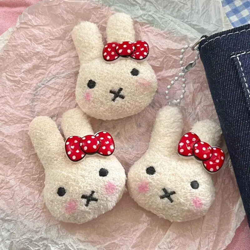 Cartoon Miffy Rabbit Wave Point Bow Plush Toys Keychain Creative Accessories Hairclip Broch Student Cute Backpack Pendant Gift