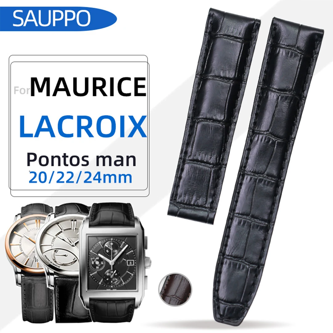 SAUPPO Suitable for Maurice Lacroix PT6148 PT6158 PT6168 pt6217 20mm Black Leather Strap Watch Accessories Calf Skin Leather