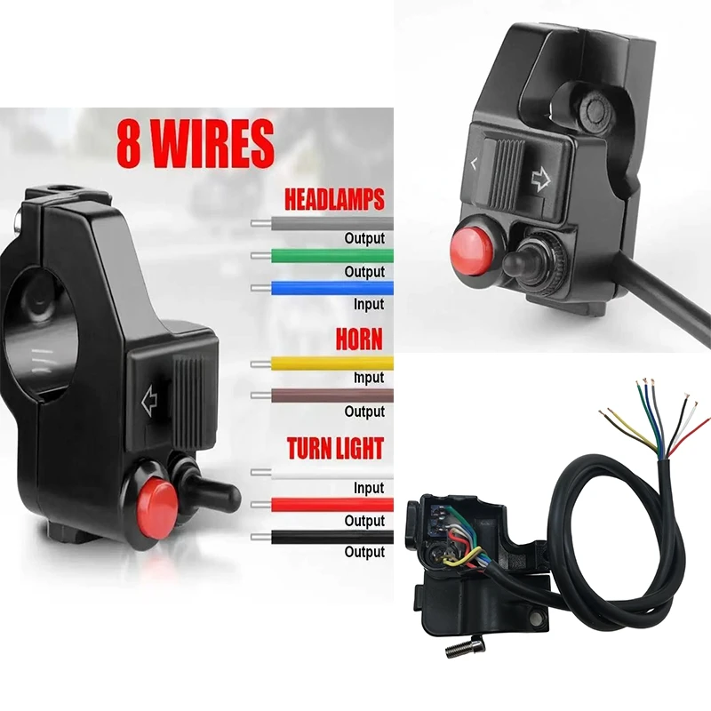 

Мотоциклетные фары 22 мм 7/8 дюйма, указатели поворота, звуковой сигнал, крепление на руль мотоцикла, кнопка, звуковой сигнал, поворотный универсальный переключатель