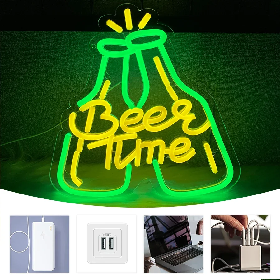وقت البيرة النيون البيرة بار ضوء النيون ، علامات النيون Led لشريط المنزل ، USB بالطاقة بار البيرة ضوء النيون تسجيل للرجل كهف نادي حانة