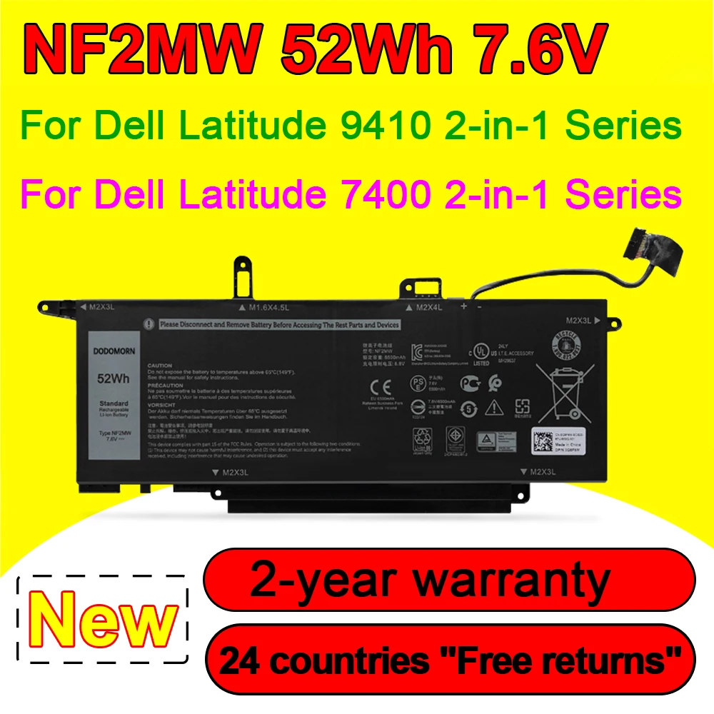 

For DELL Latitude 9410 7400 2-in-1 Series NF2MW 02K0CK 0C76H7 0CHWV6 11P1P 41M98 Laptop Battery 7.6V 52Wh With Tracking Number