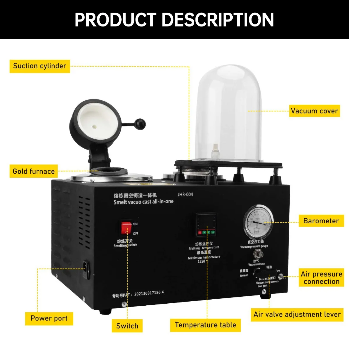2L 3 في 1 آلة صب المجوهرات 110 فولت/220 فولت فرن صهر الفراغ لتكرير صهر المعادن الذهبية والفضية سعة 1-3 كجم #4