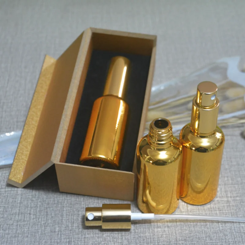 

4pcs 50ml High temperature gold plated atomiser spray bottle With wooden box,empty refillable glass bottle, perfume subpackage