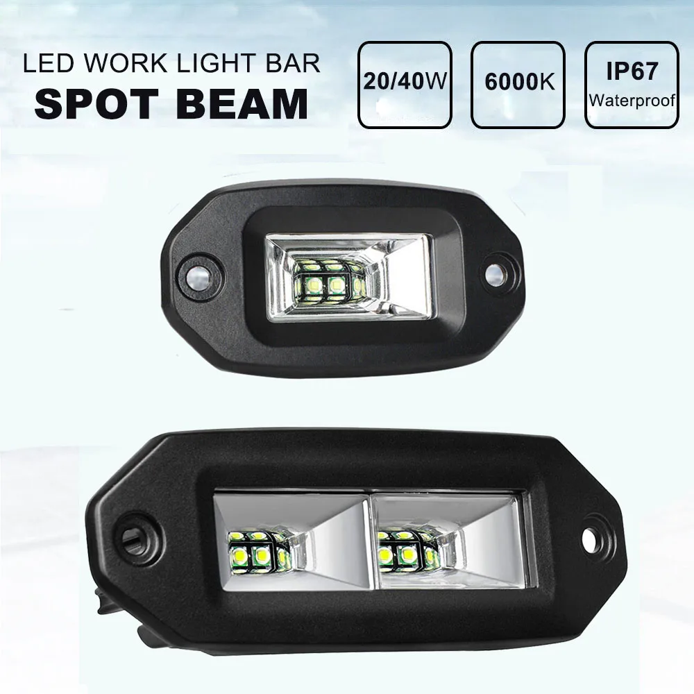 

20/40W Flush Mount LED Pods Work Light Bar 6000K Waterproof LED Driving Flood Lights For Car Offroad 4x4 UTV ATV Pickup Trailer