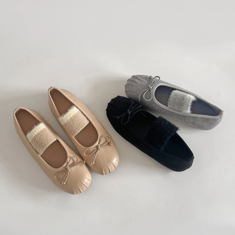 

Женские балетки в корейском стиле с круглым носком и одним ремешком, туфли Мэри Джейн с атласным бантом