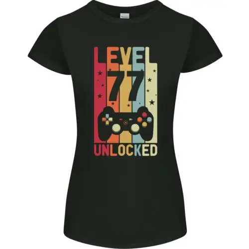 77th Birthday 77 Year Old Level Up Gamming Womens Petite Cut T-Shirt