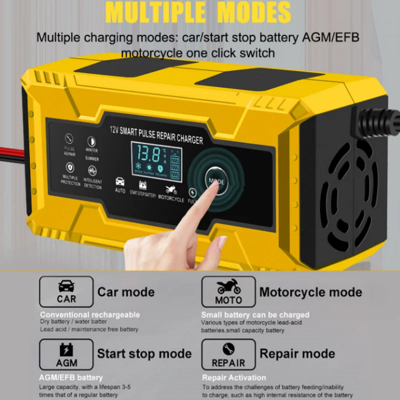 Car Battery Charger 6A 12V Intelligent Automatic Fast Power Charging Pulse Repair Wet Dry Lead Acid LCD Display For Motorcycle