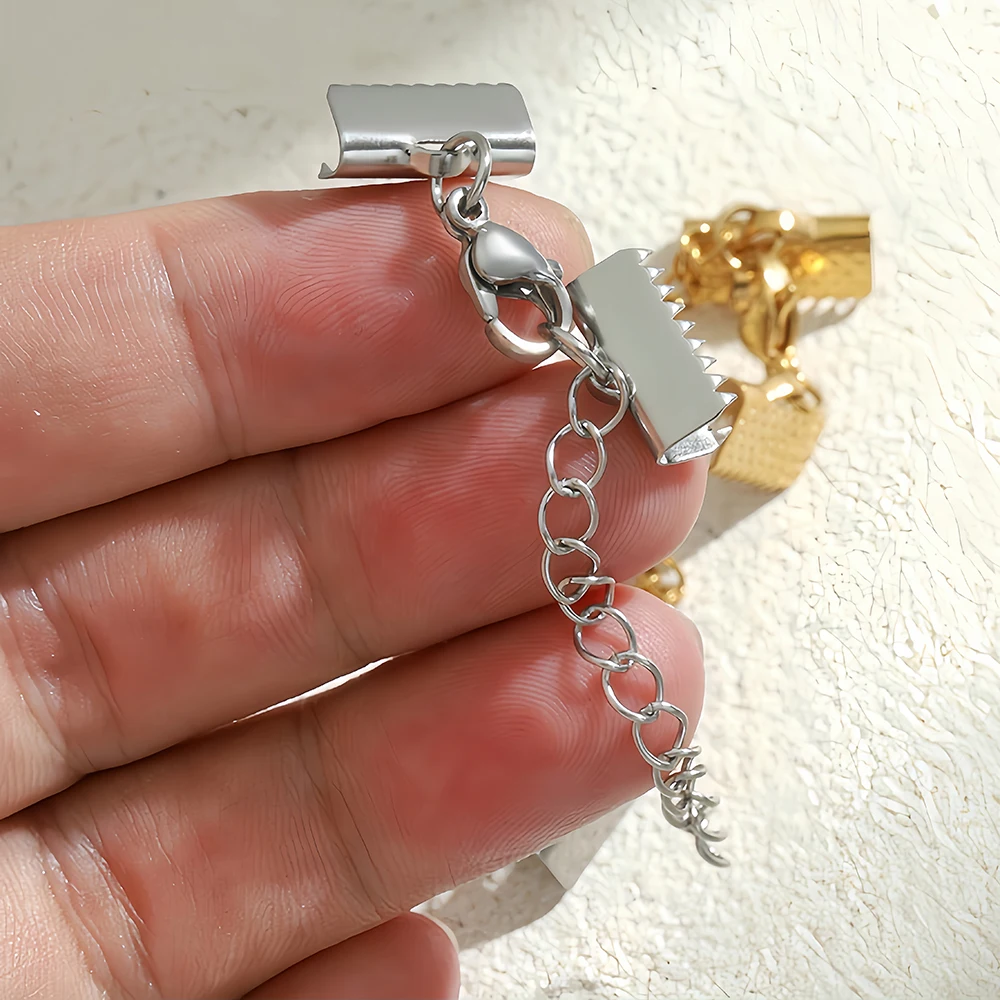 5pcs Stainless Steel Ribbon Leather Ends Lobster Claw Clasps Extension Chain Connector Fastener Clasps for Bracelet DIY Making