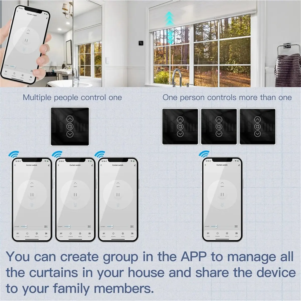 A99X Tuya WiFi RF433 2.5D Arc Curtain Switch Glass Touch Panel for Roller Blinds Shutters Switch Smart APP Wireless B