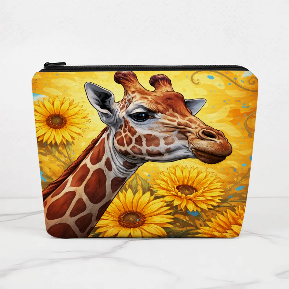 Giraffe Sunflowers Yellow Background Art Makeup Bags for Girls Cosmetic Pouch Toiletry Bag Pencil Case Travel Storage