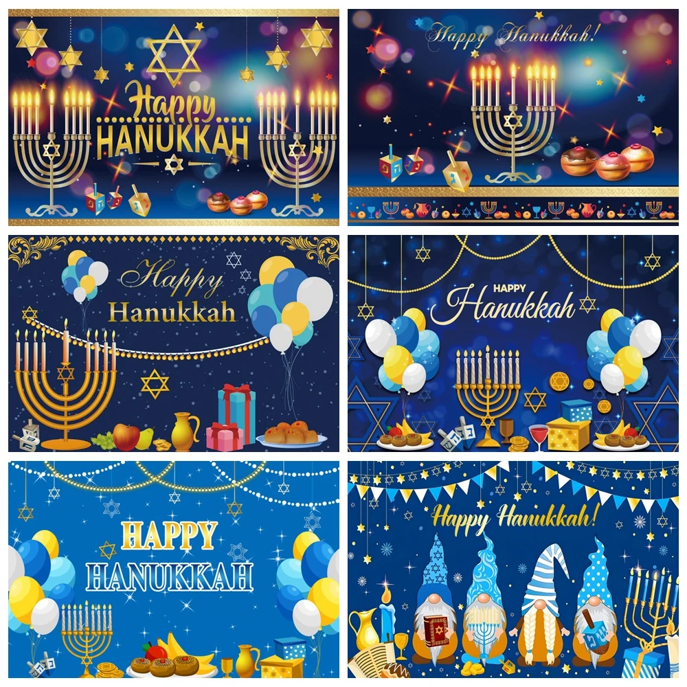 Judaism Happy Hanukkah Backdrop Candles Bread Jewish Jesus Passover Chanukah Festivals Family Party Photography Background Decor