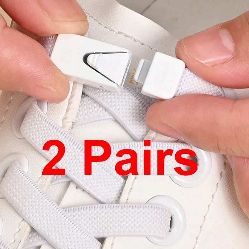 Laces Without Ties Elastic Laces2 Pairs 8mm No Tie ShoeLaces Press Lock Shoe Sneaker Kids Adult Widened Flat Shoelace for Shoes