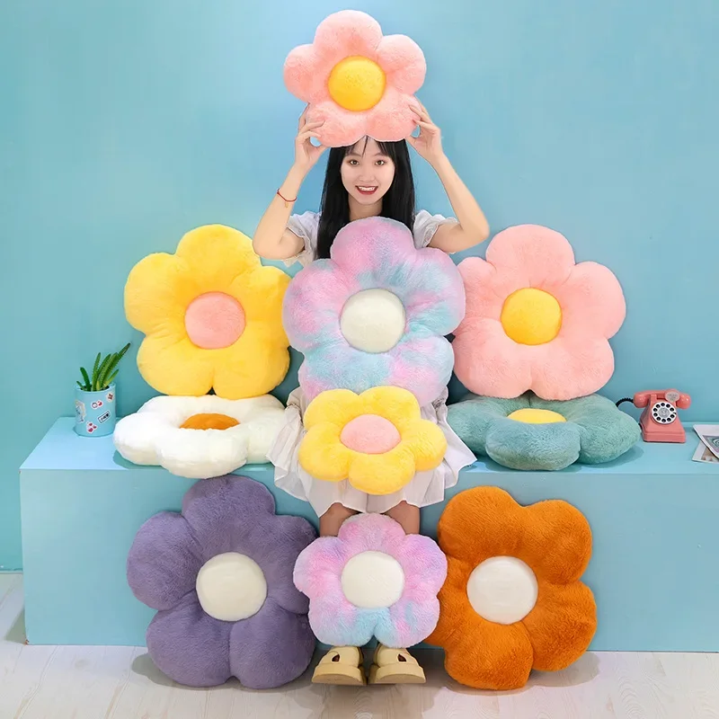 

35/50cm Kawaii Colorful Flower Plush Pillow Cushion Soft Sunflower Plant Mat Stuffed Sofa Bed Sleeping Back Cushion Decor Gifts