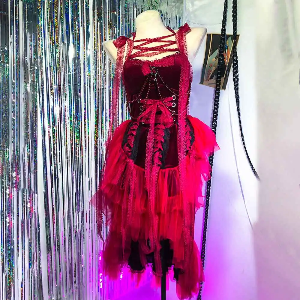 

Эко-платье в стиле готика 90-х, ручной работы, с эффектом glitch core, в стиле Харадзюку, для E-Girls, Y2K, кибер-тренд, готическое платье, кавайи, гранж, эмо, панк-рок, DIY