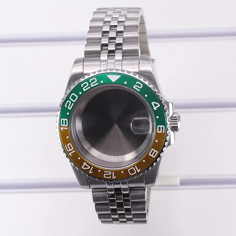 

Fanya 40mm Men Watch Case 5-Link Bracelet Green And Yellow GMT For Seiko Nh34 Nh35 Nh36/38 Eta 2824 Miyota 8215 Movement 28.5mm