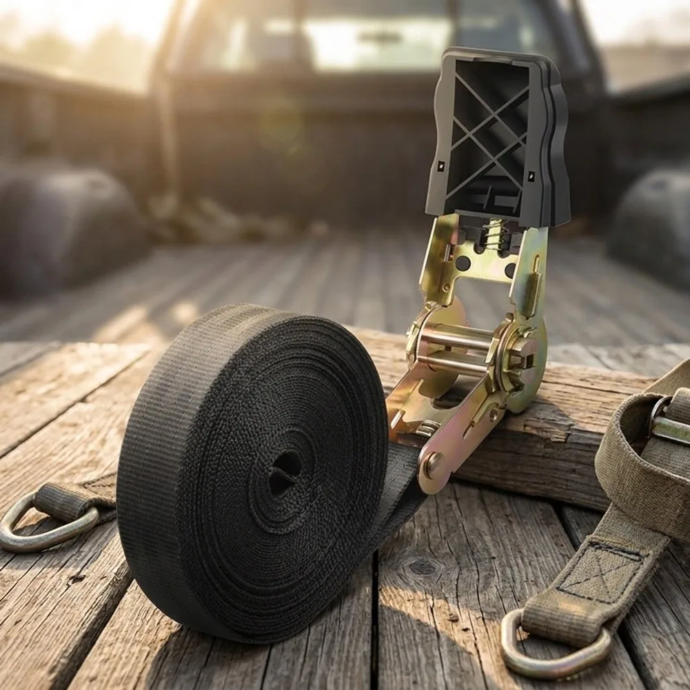 Heavy-Duty Polyester Ratchet Tie Down Strap with Metal Components for Truck Goods Packing and Luggage Fastening