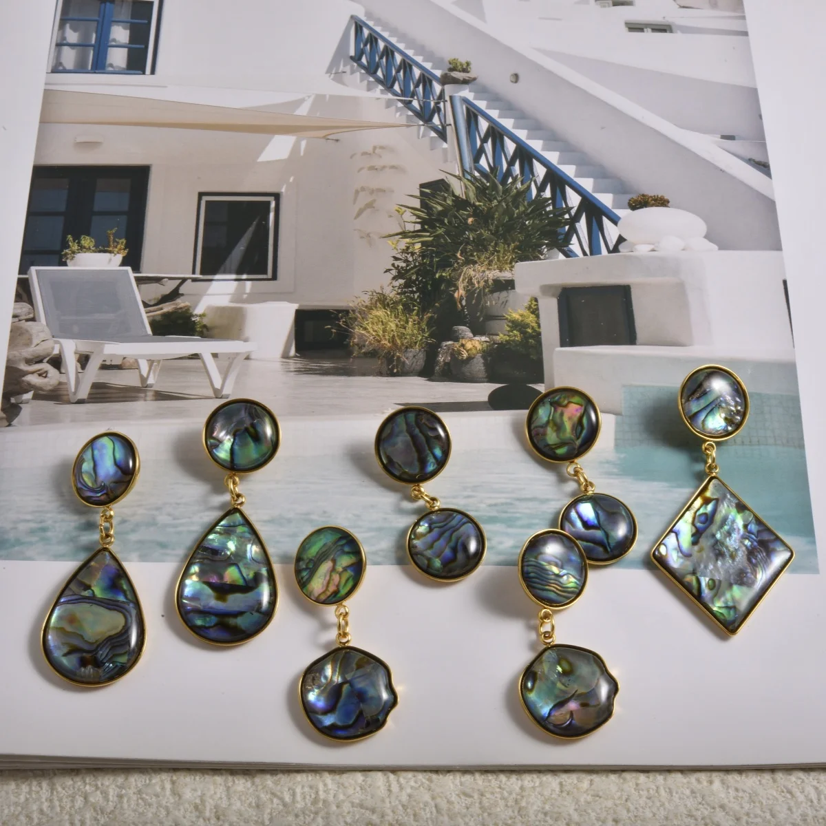Trendy Abalone Shell Stainless Steel Earrings Teardrop Round Rectangular Rhombus Shape Dangle Stud Earrings Women Party Jewelry