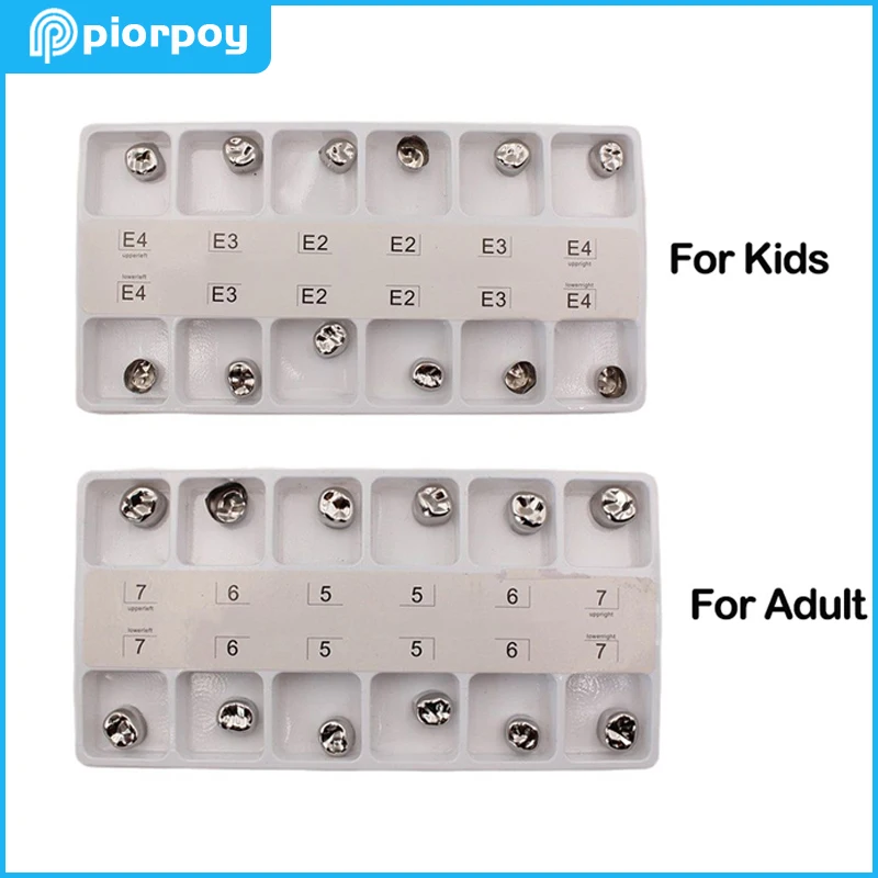 PIORPOY 12 Pcs Dental Molar Metal Crowns Temporary Crown Veneers Material Stainless Steel Restore Chewing Function Dentistry