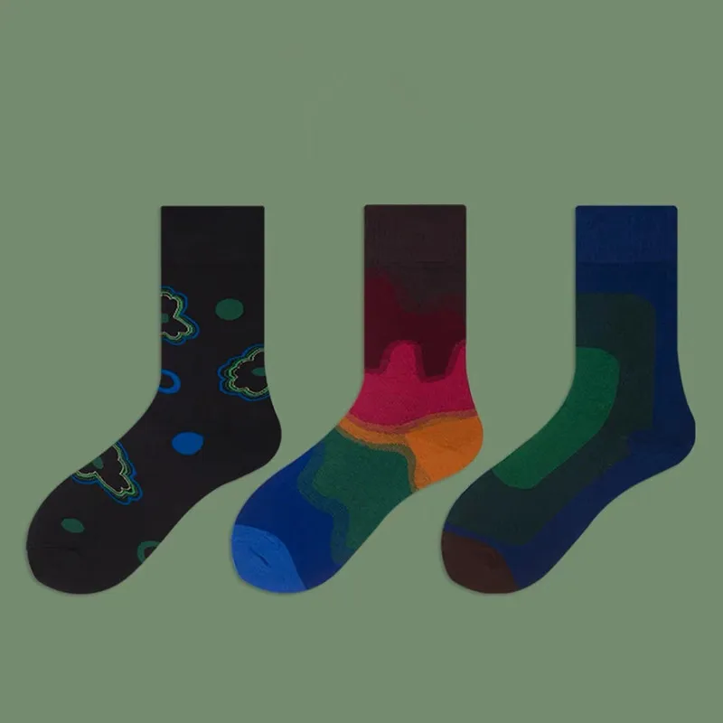 3 pais Gradient circle socks Korean design niche pure cotton trendy influencer style versatile for any outfit