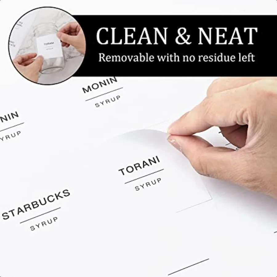 ملصقات شراب القهوة 84 قطعة من الملصقات البيضاء المقاومة للماء لتنظيم موزع حاويات الزجاجات #5