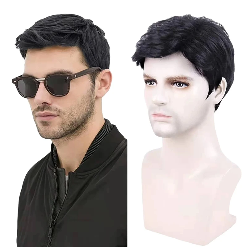 

2025 New Father's Day Gift Men's Black Short Wig Handsome Men's Daily Use Synthetic fiber wig