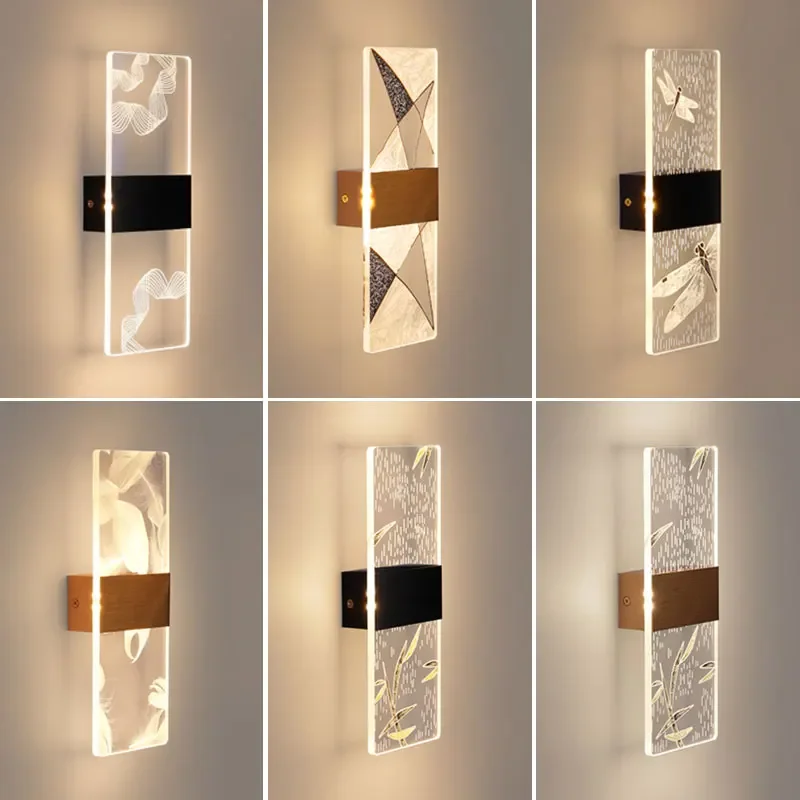 Modern Acrylic Bedside Light Creative Feather Dragonfly Bamboo Ribbon LED Wall Light Living Room Bedroom Aisle Decorative Lamp