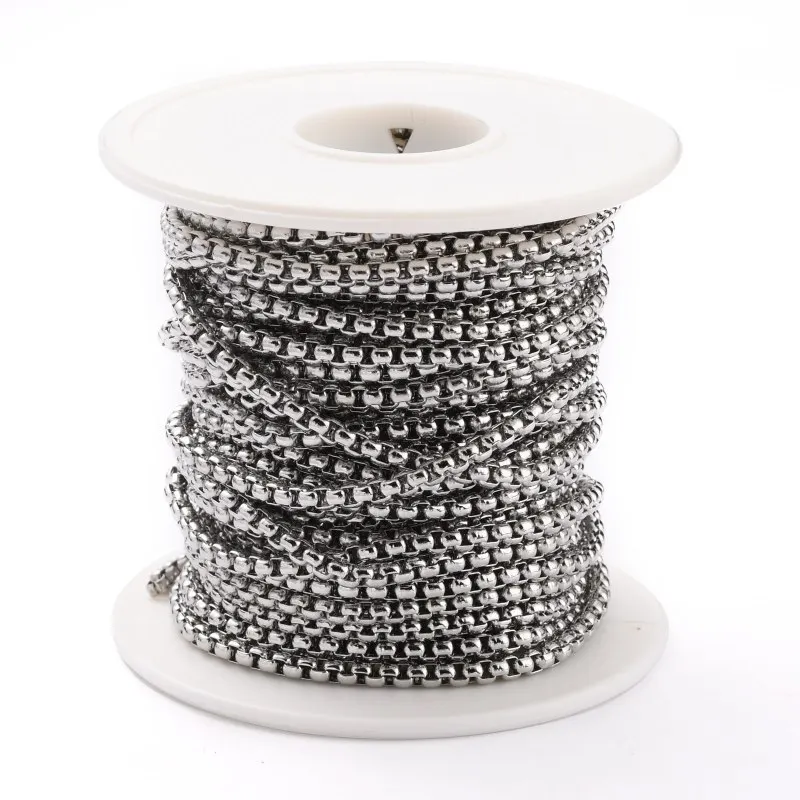 10m/roll 3x3x1.5mm 304 Stainless Steel Box Chains Link Chain Unwelded for Jewelry Making DIY Bracelet Necklace Craft Accessories
