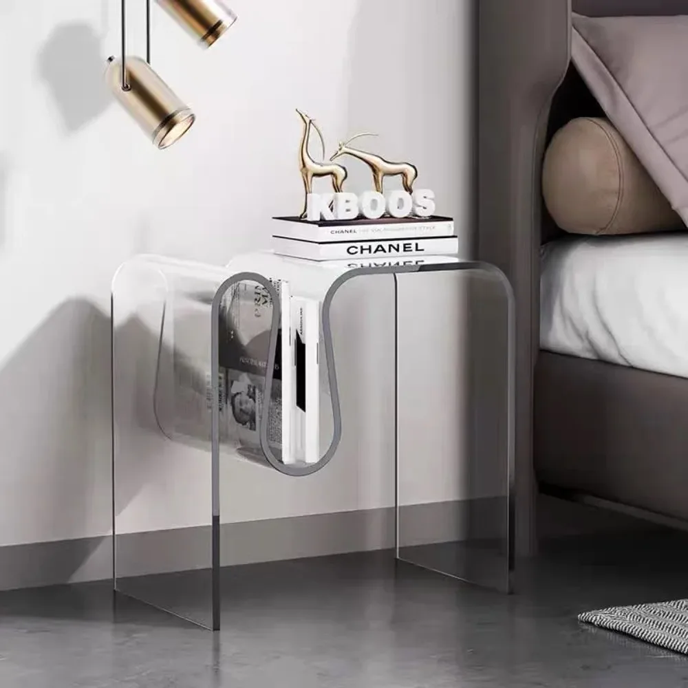 Nordic Transparent Contracted Modern Bedside Cabinet Mini Extremely Narrow Small Edge Bookshelf Sofa Creative Tea Table Landing