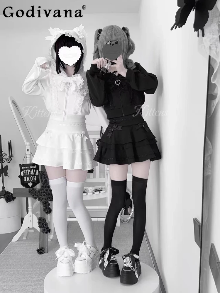 

Original Mass-produced Sportswear Autumn Japanese Subculture Mine Black and White Sweet Girl's Jacket Mini Skirt 2-piece Set