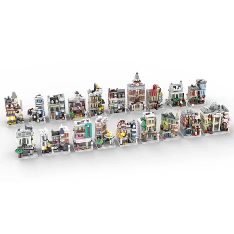 6911p Street View Model Moc Building Bricks Mini Modular The Full Set of 19 Buildings Blocks Gift Christmas Toy DIY Set Assembly