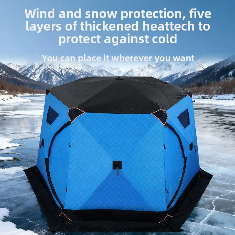 3.5m Thickened Coldproof Camping Shelter Hexagonal Outdoor Warm Cotton House with Wood Stove Hole