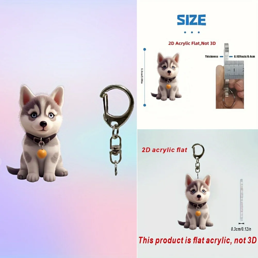 2D Cute Husky Keychain Cartoon Puppy Acrylic Pendant Versatile Charm for Car Mirror,Backpacks,Home,Festive,Gift & Decor