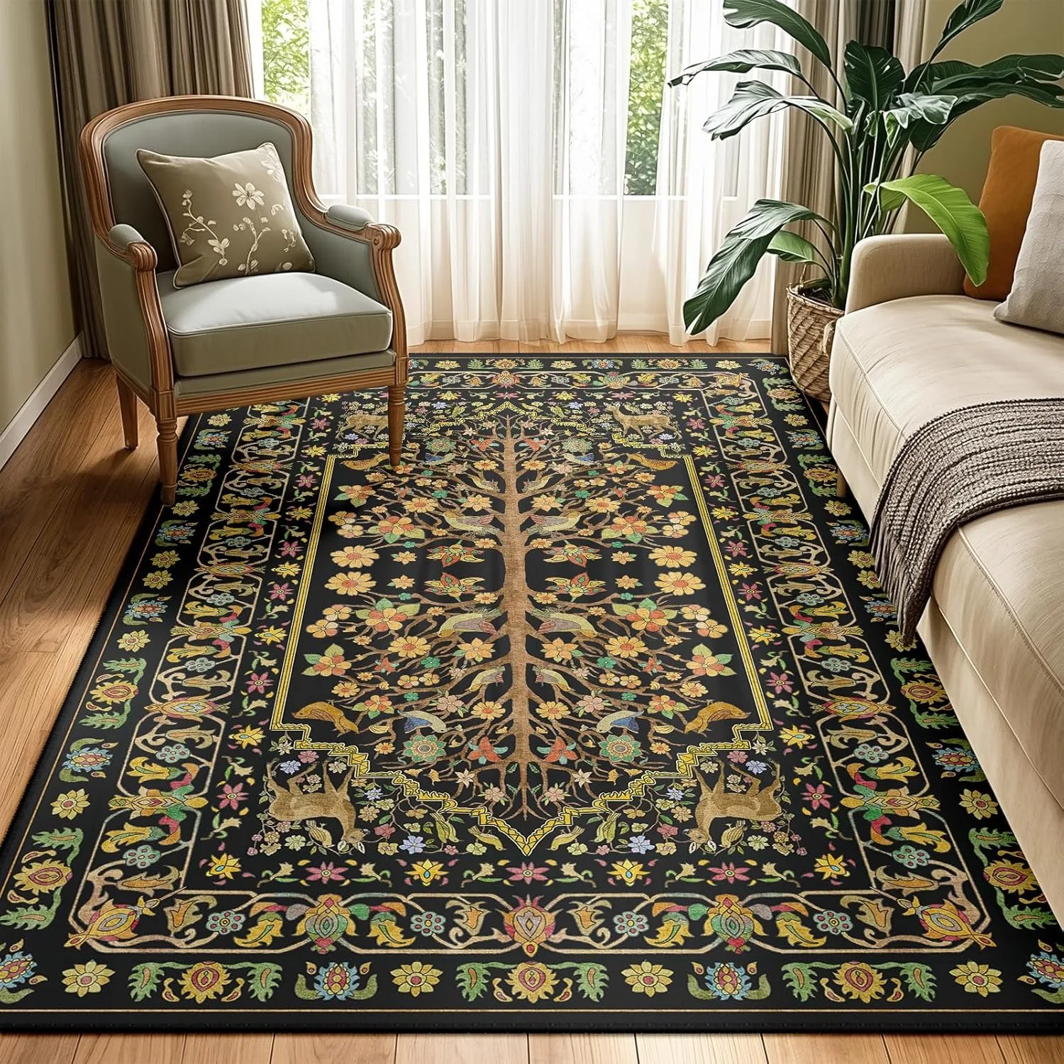 

Living Room Carpet Large Machine Washable Rug Green Plant Floral Non Slip Floor Mat Soft Bedroom Carpets Vintage Home Decor 카펫