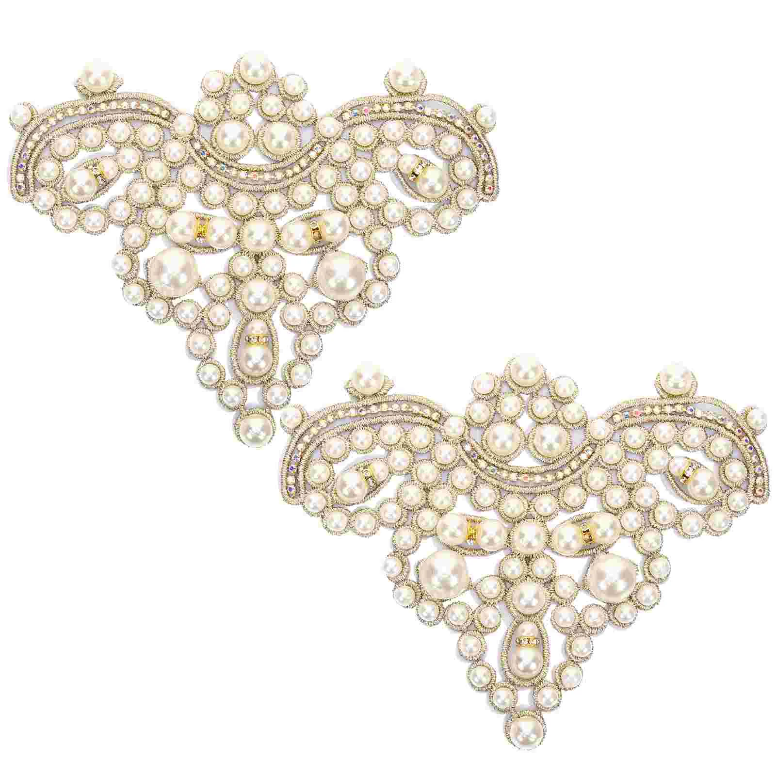 2 Pcs Pearl Rhinestone Patch Garment Patches Dreses for Jackets Coats Corset Tops Women DIY Decor Shoes Flower Clothes Sewing