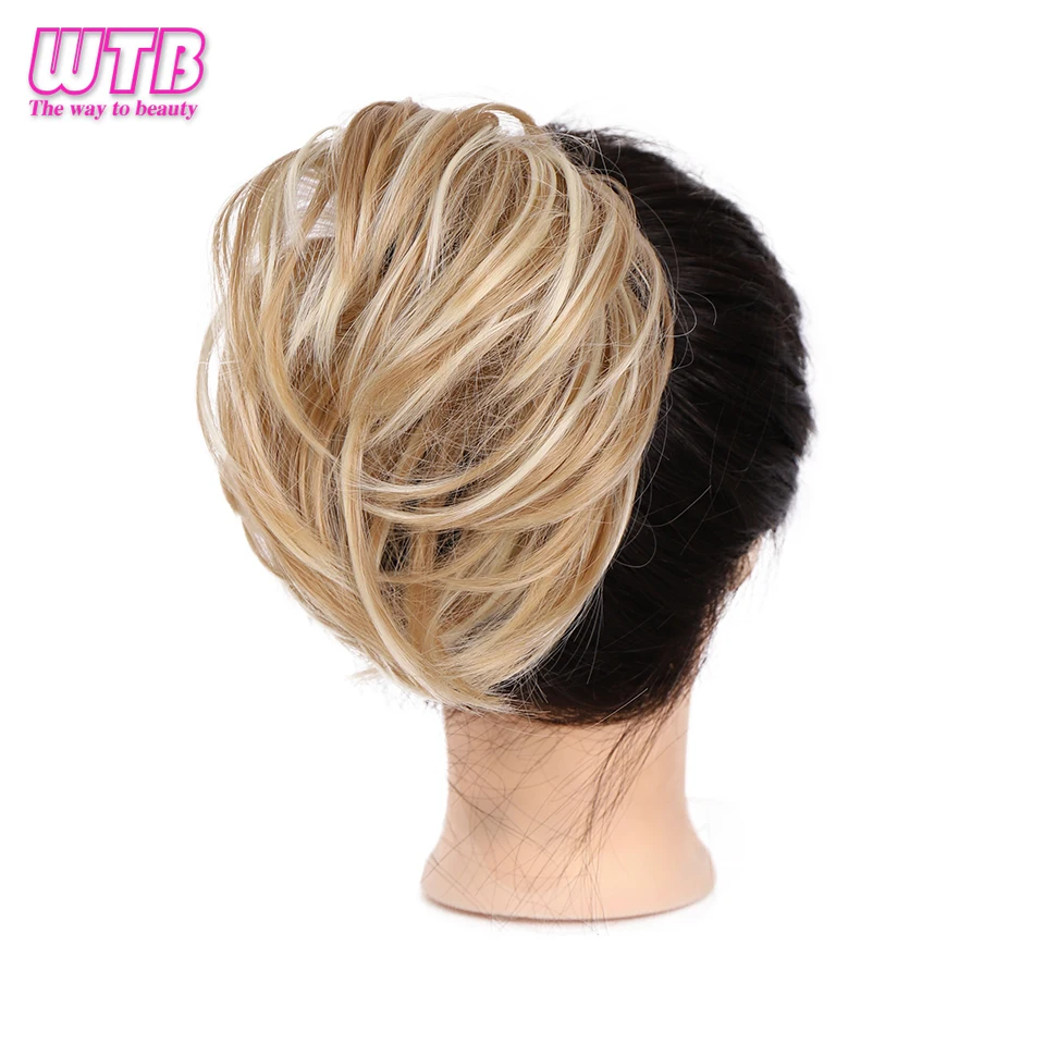 Bun bagunçado elástico sintético, cabelo falso, Chignon Curly, Scrunchie Updo, Donut Hairpieces, Bundle Tail, cabelo loiro para mulheres