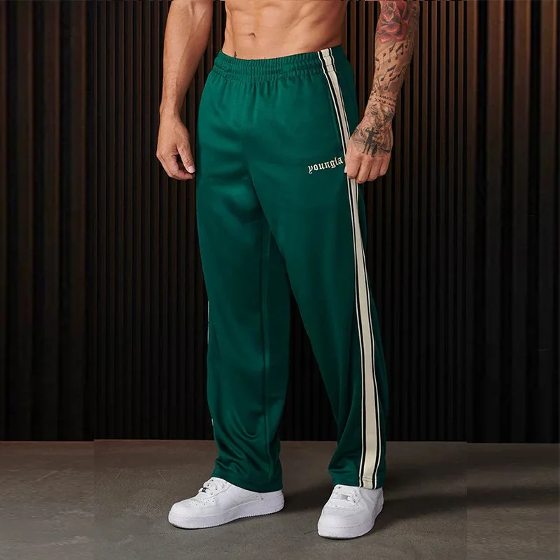 Men Sweatpants Autumn Winter New Gym Sports Fitnes embroidery webbing Mid Waist Straight Leg Pants Fashionable Casual Pants ﻿