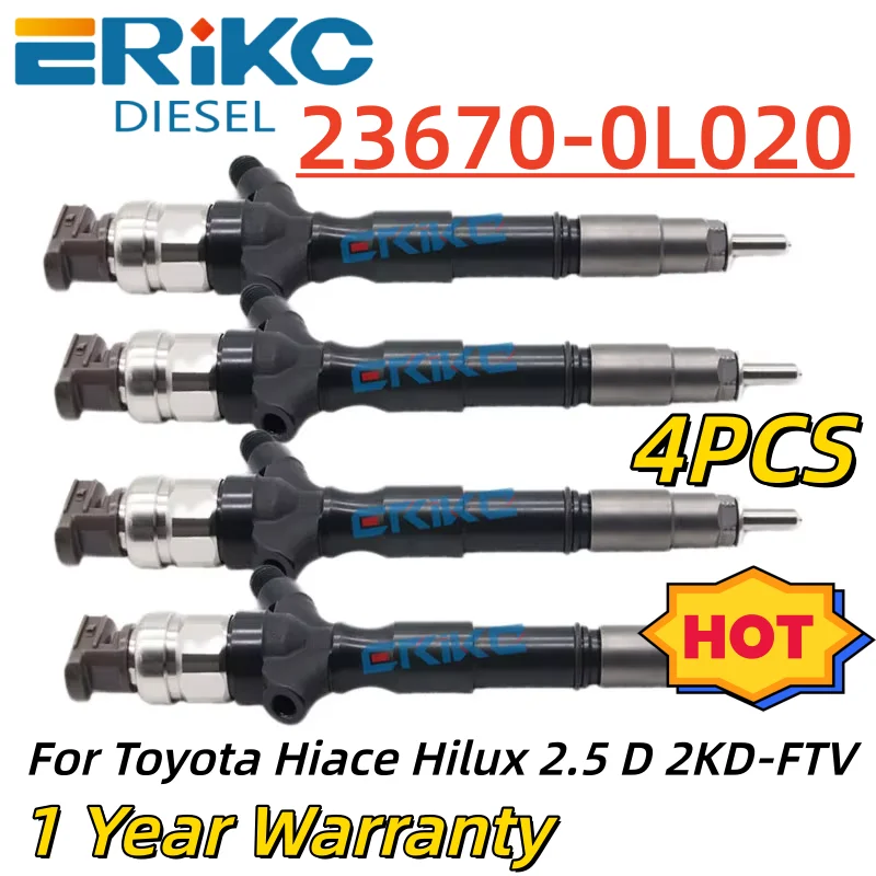 หัวฉีดคอมมอนเรลใหม่ 4 ชิ้น รุ่น 23670-0L020 หัวฉีดน้ำมันดีเซล 23670 0L020 สำหรับรถยนต์โตโยต้า ไฮเอซ ไฮลักซ์ 2.5 ดีเซล 2KD-FTV