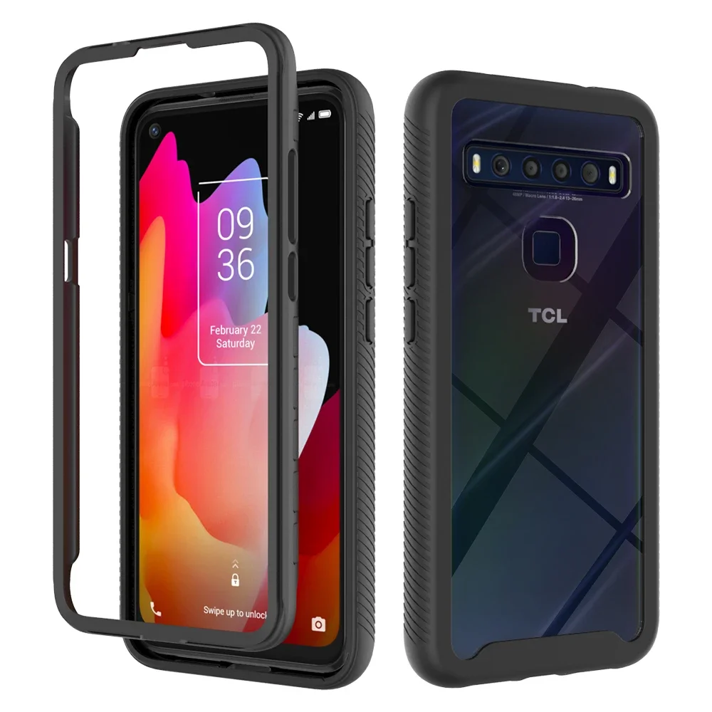 2 in 1 Hybrid Rugged Armor Shockproof Case For TCL 10L 20L 20S 20 Pro 20XE 30 XE 5G TPU Frame Transparent Acrylic Back Cover