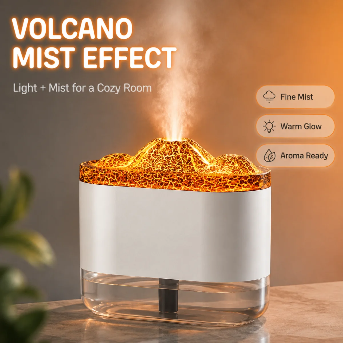 New Volcano Fragrance Humidifier Colorful Atmosphere Light Home Bedroom Silent USB Desktop Aromatherapy Machine