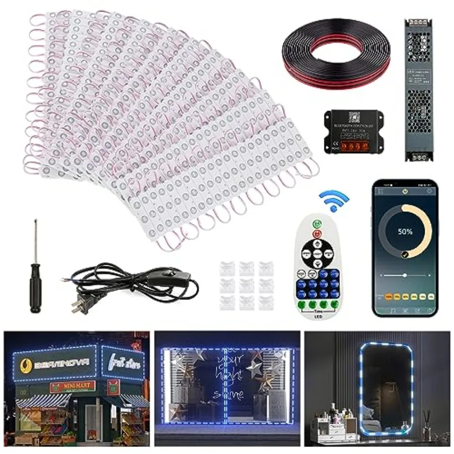 

Commercial Storefront Lights Kit, Remote or tooth App Control, AC 120V to DC 12V 400W Power Supply Transformer, Dimmable Waterp
