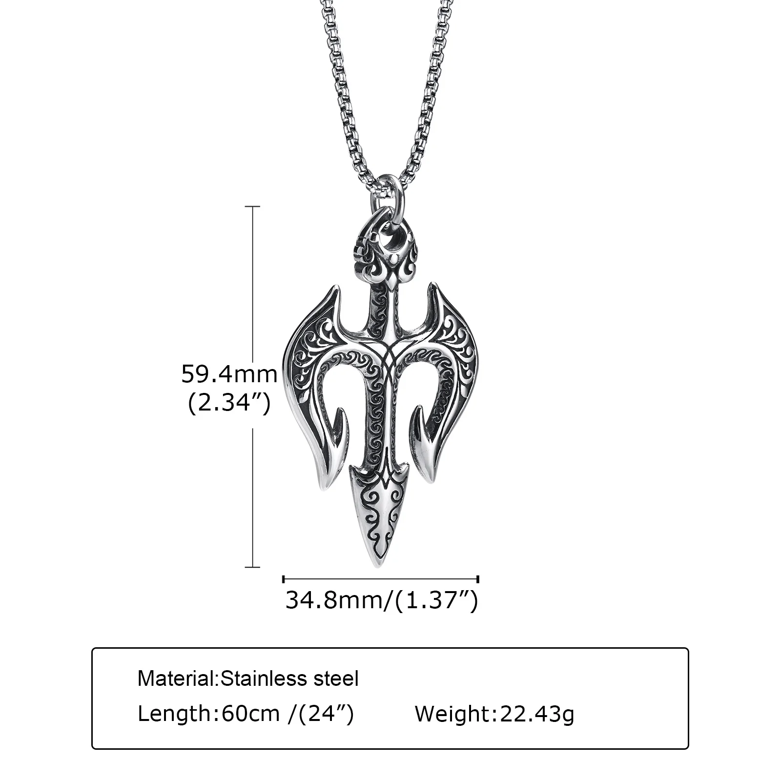 Neptunes Trident Pendant for Men, Trident of Shiva, Trishula, Poseidons Spear Necklace, Stainless Steel Mens Necklace - Image 3