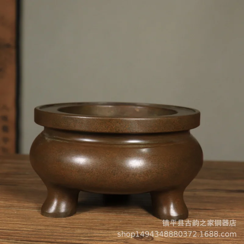 Pure Copper Lidded Incense Aromatherapy Burner Ornament for Office Living Room Shop Study Desktop Decoration