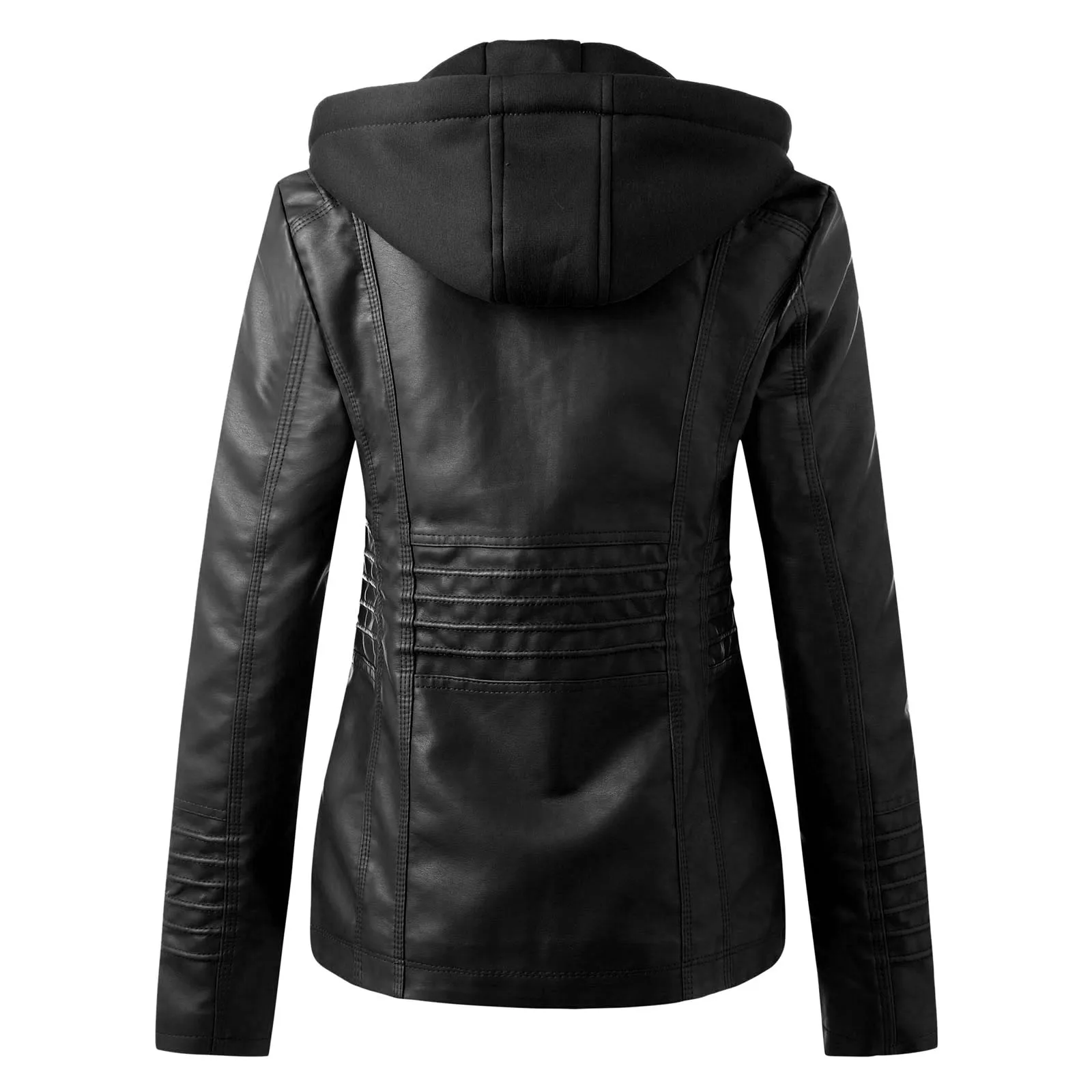 Veste de motard en cuir PU pour femme, manteau à capuche zippé, coupe couvertes, manches longues en Y, Streetwear, automne, hiver