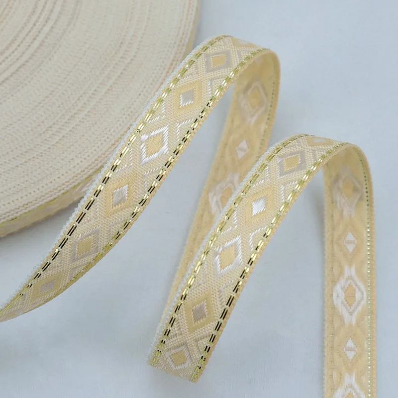 1pc Boho Jacquard Ribbon 50 Yards Diamond Ribbon Embroidery Jacquard Trim for Sewing Handmade Bag Clothing Decoration Lace