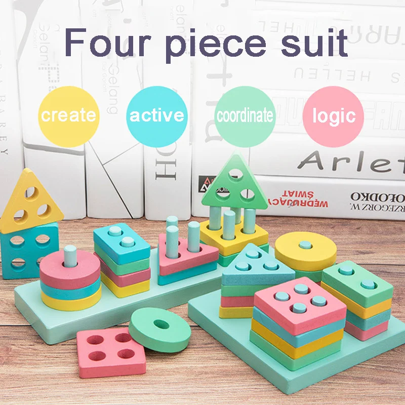 Baby Montessori Toys Pillar Wooden Blocks Color Shape Matching Puzzle Board Game Early Learning Educational Toys For Kids