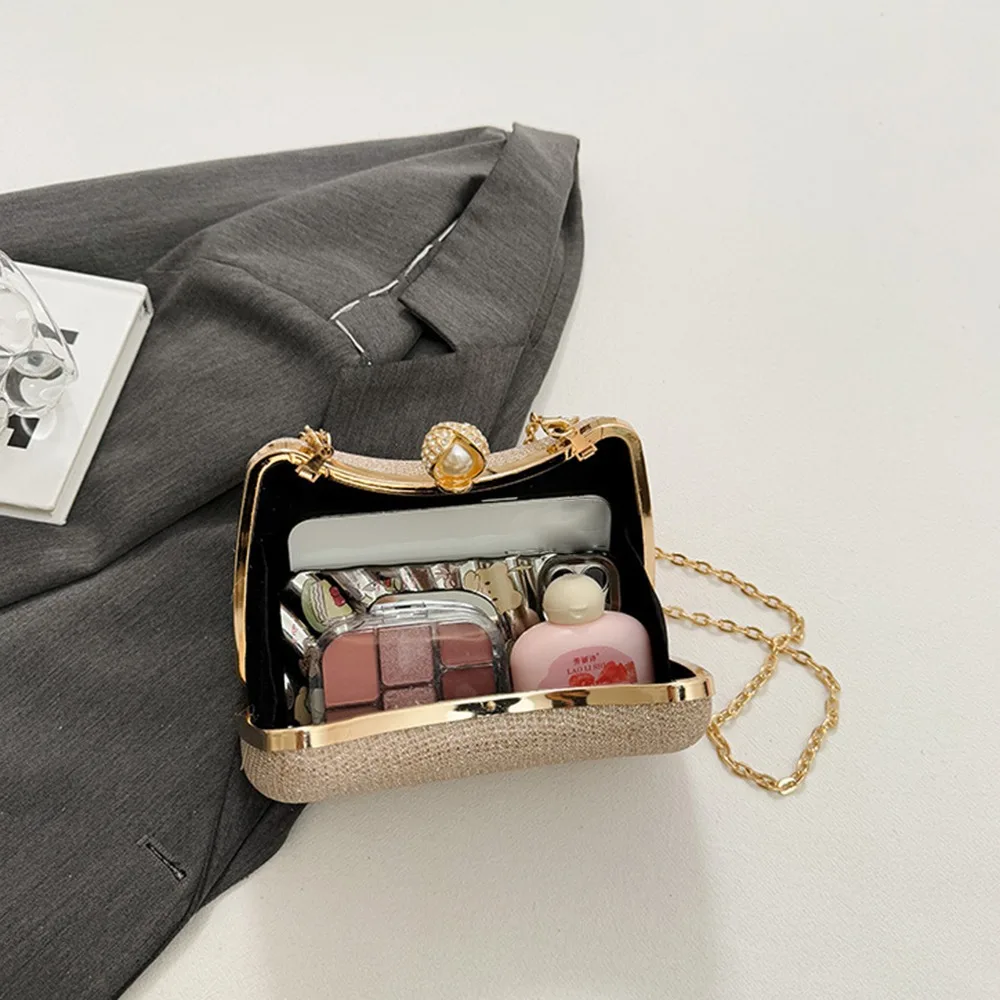 

Elegant Evening Banquet Bag Snap Closure Metal Top Handle Ladies Clutch Bag Phone Pouch Large Capacity Crossbody Bag Wedding